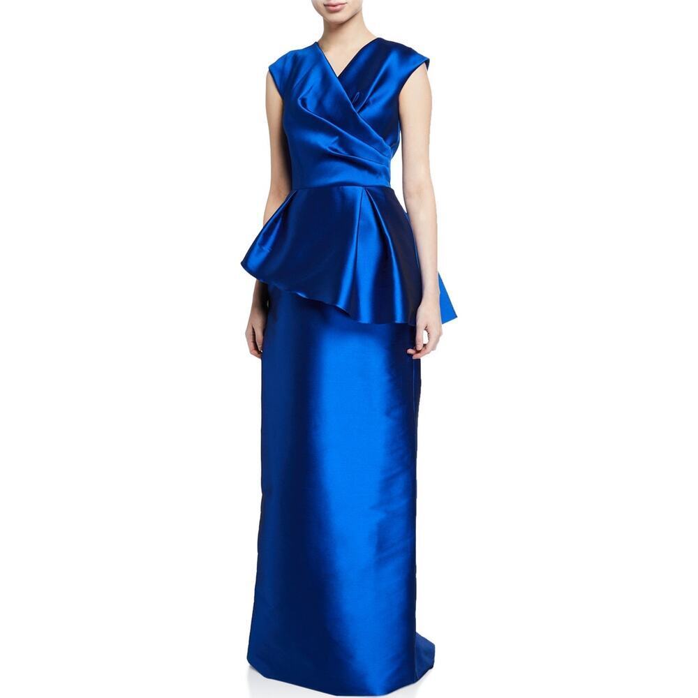NWT TERI JON RICKIE FREEMAN Colbat Blue Pepum Maxi Dress Size 6 MOB Cocktail